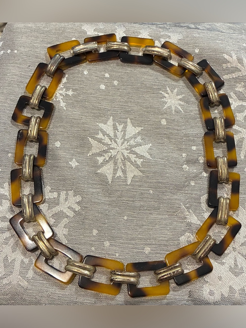 Faux Tortoiseshell Link Necklace with Silver-Tone Accents